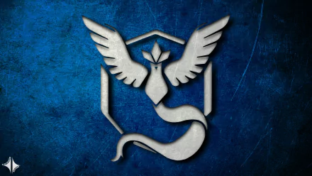 HD PC desktop wallpaper featuring the Team Mystic emblem from Pokémon Go, set against a textured blue background symbolizing the video game's iconic team.