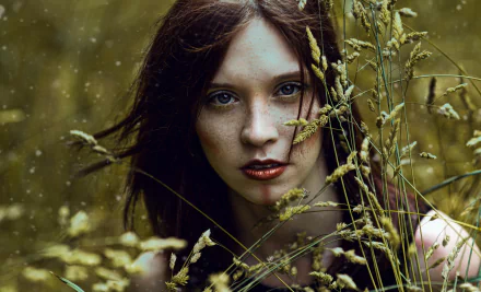blue eyes freckles lipstick brunette model woman face HD Desktop Wallpaper | Background Image