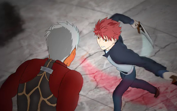 4K Ultra HD anime wallpaper featuring a dynamic duel scene from Fate/Stay Night: Unlimited Blade Works, showcasing intense action and vivid character designs.