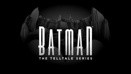 HD PC desktop wallpaper featuring the Batman logo with Gotham City skyline integrated, promoting the video game Batman - The Telltale Series.