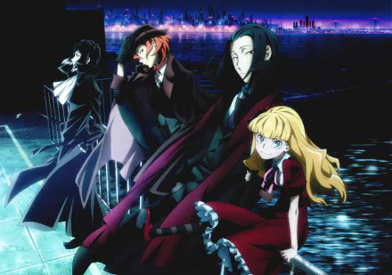 An anime scene featuring Ryūnosuke Akutagawa and Chuuya Nakahara from Bungou Stray Dogs, set against a vibrant city backdrop in stunning 8K Ultra HD.