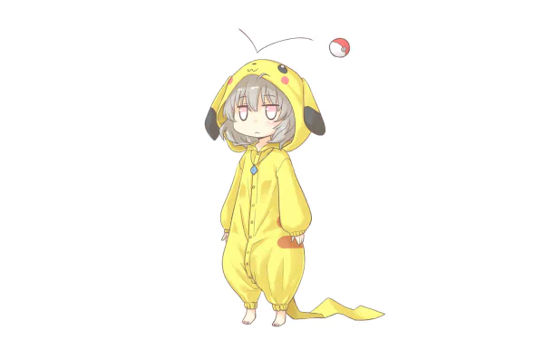 Anime-style crossover HD wallpaper featuring Nazrin from Touhou wearing a Pikachu onesie, with a Poké Ball floating nearby, blending Touhou and Pokémon themes.