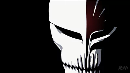 4K Ultra HD anime wallpaper featuring a striking close-up of Ichigo Kurosaki's Hollow mask from Bleach, showcasing sharp black and white contrasts.