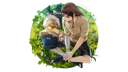 A serene HD wallpaper featuring Neji and Hinata Hyūga from the anime Naruto, set in a lush green background, capturing a moment of connection and tranquility.