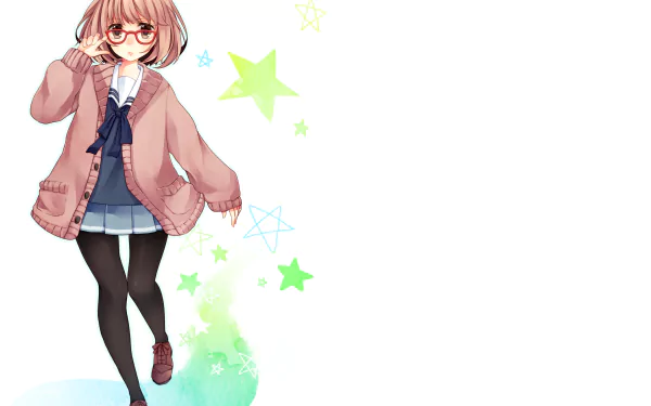 A vibrant 4K Ultra HD wallpaper featuring Mirai Kuriyama from the anime Beyond the Boundary, showcasing her playful pose amidst colorful stars.