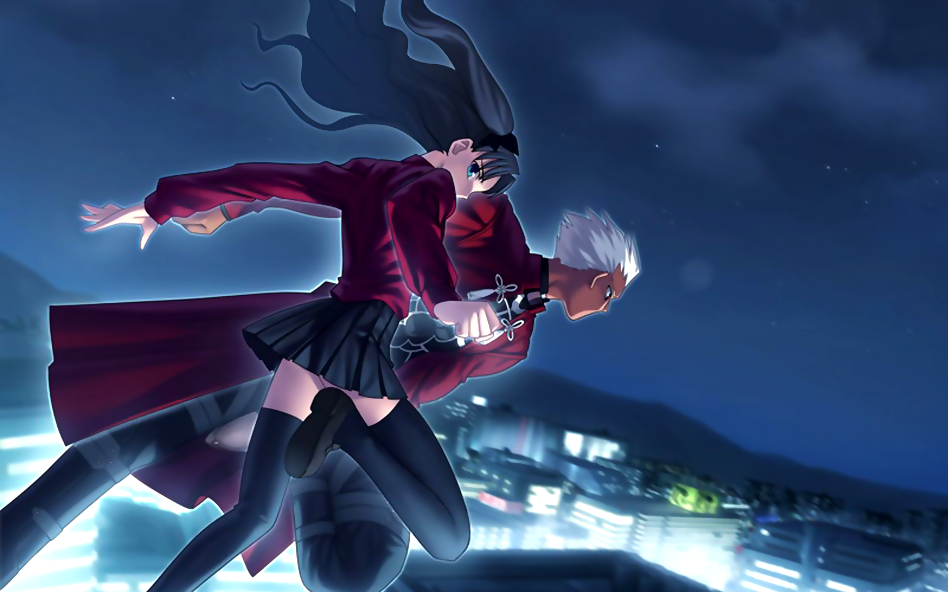 Rin Tohsaka and Archer from Fate/Stay Night in a captivating HD desktop wallpaper.