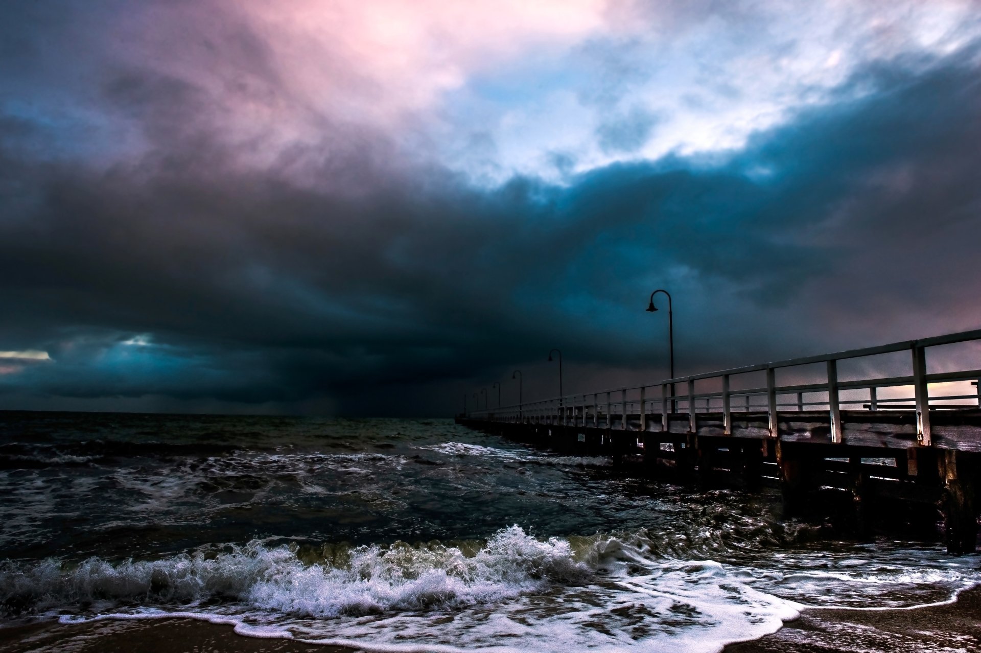 Download Horizon Sunset Cloud Ocean Pier Nature Storm 4k Ultra HD Wallpaper