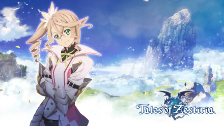 A vibrant HD wallpaper featuring Alisha Diphda from Tales of Zestiria the X, showcasing her with a scenic backdrop of clouds and mountains.