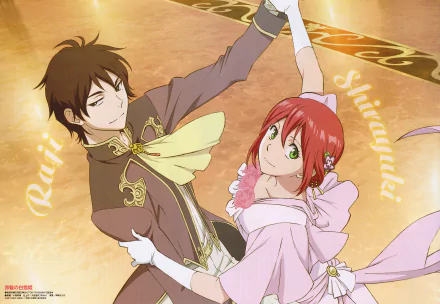 Raji Shenazard and Shirayuki from Snow White With the Red Hair share a dance in this vibrant HD wallpaper, capturing the charm and elegance of the anime.