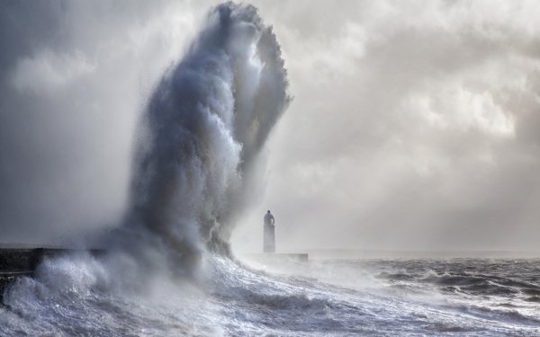 Man Made Lighthouse Buildings Sea Ocean Wave Storm Horizon HD Wallpaper | Background Image