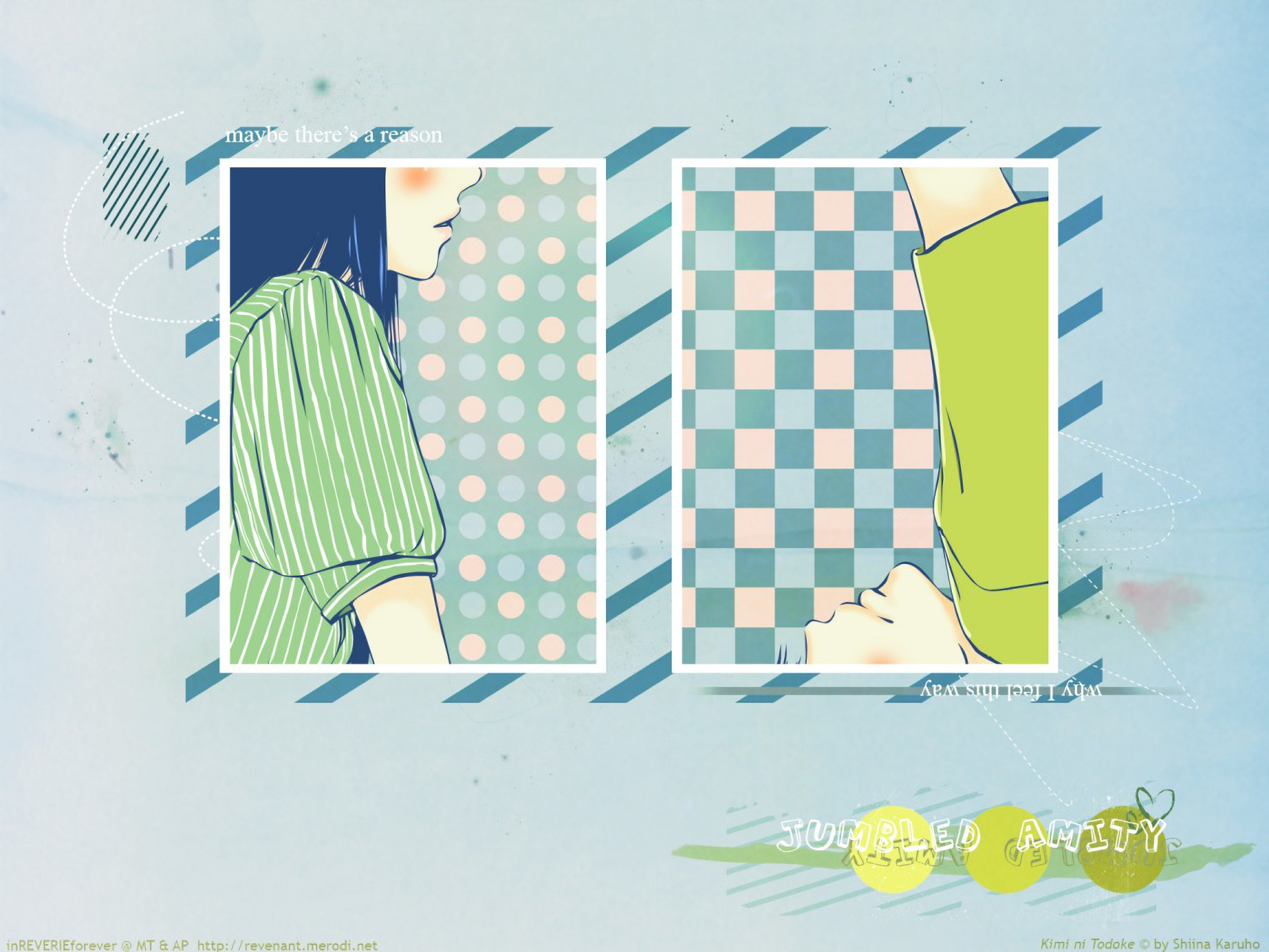HD anime desktop wallpaper featuring Shota Kazehaya and Sawako Kuronuma from Kimi Ni Todoke, showcasing soft pastel patterns and delicate character portraits.