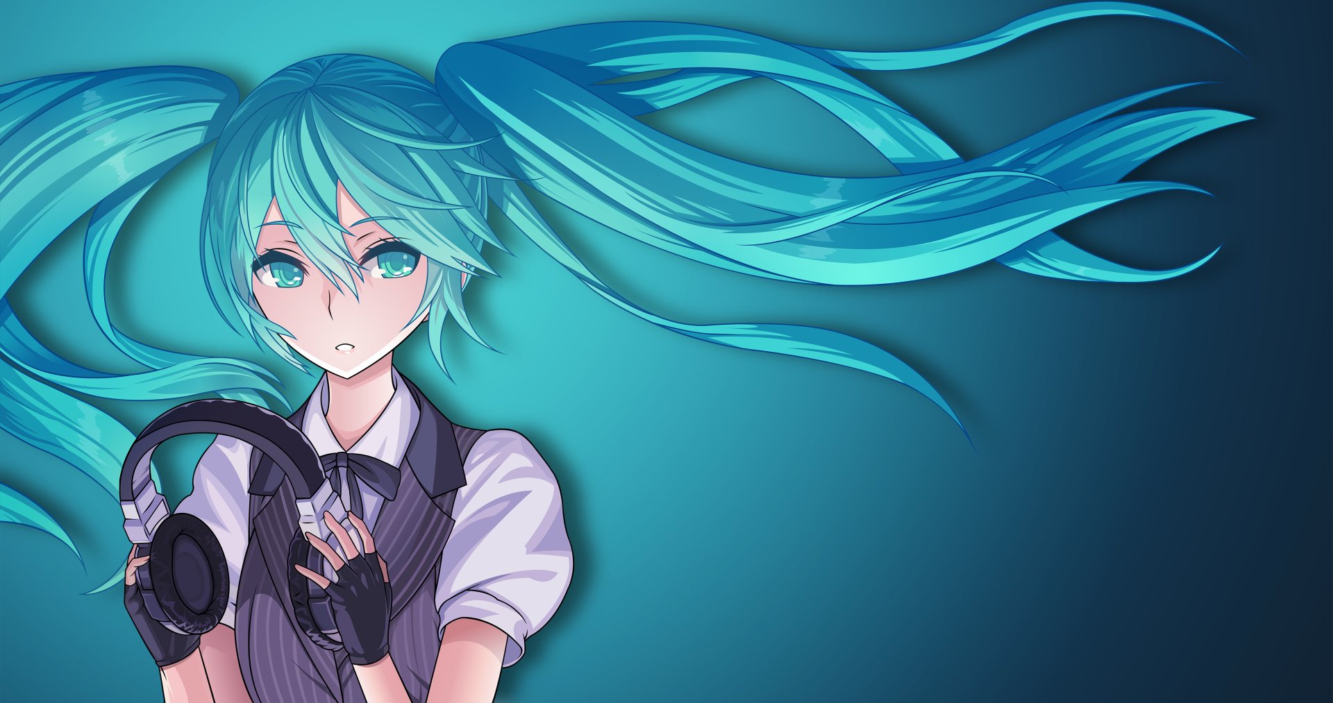 Vibrant 4K Ultra HD wallpaper featuring Hatsune Miku, a popular Vocaloid character, with striking turquoise hair and headphones in an anime style against a captivating blue background.