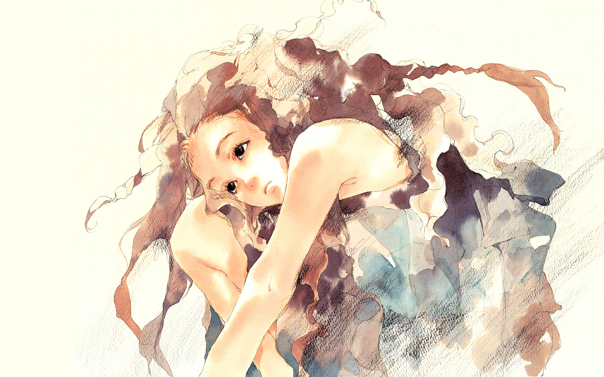 A beautiful anime illustration of a girl with flowing hair, depicted in soft, dreamy colors, designed as an HD wallpaper for a captivating desktop background.