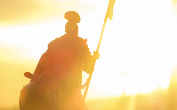 4K Ultra HD PC desktop wallpaper and background: artistic Roman legionary soldier silhouetted against a golden sunset, holding spear and shield — a dramatic warrior and military scene.