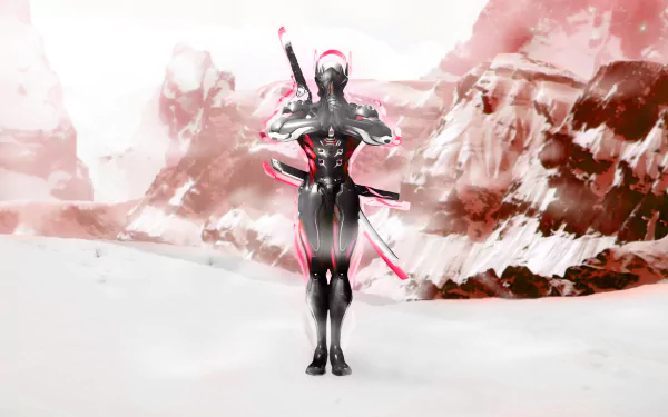An HD wallpaper featuring Genji Shimada from Overwatch, standing poised in a snowy landscape, showcasing the character's sleek design and vibrant colors.