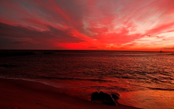 Nature Ocean Horizon orange Sunset Sea Beach Red HD Wallpaper | Background Image