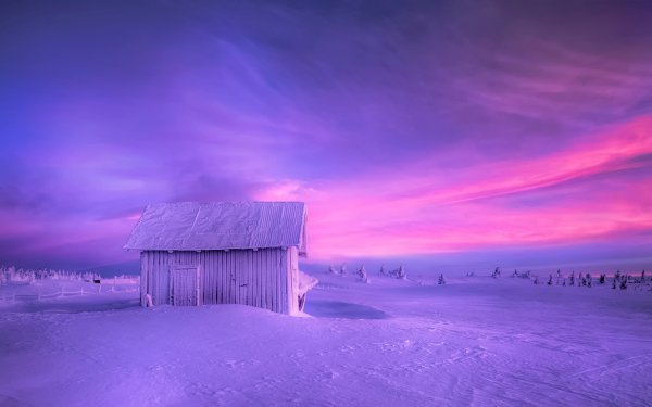Photography Winter Earth Barn Snow Sunset Purple HD Wallpaper | Background Image