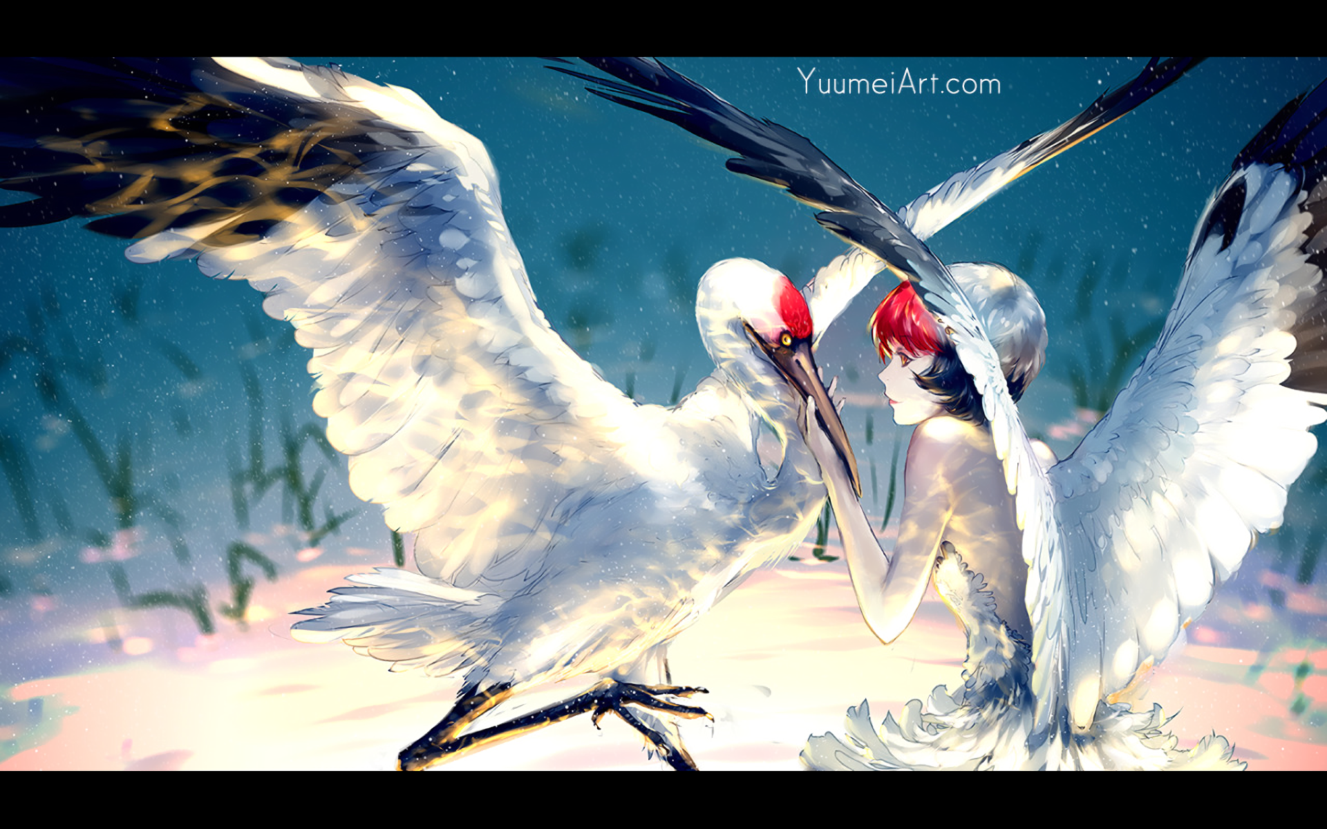 A night animal with wings перевод. Журавль Цуру фэнтези. Цуру оборотень-журавль арт. Цуру Журавли Японии.