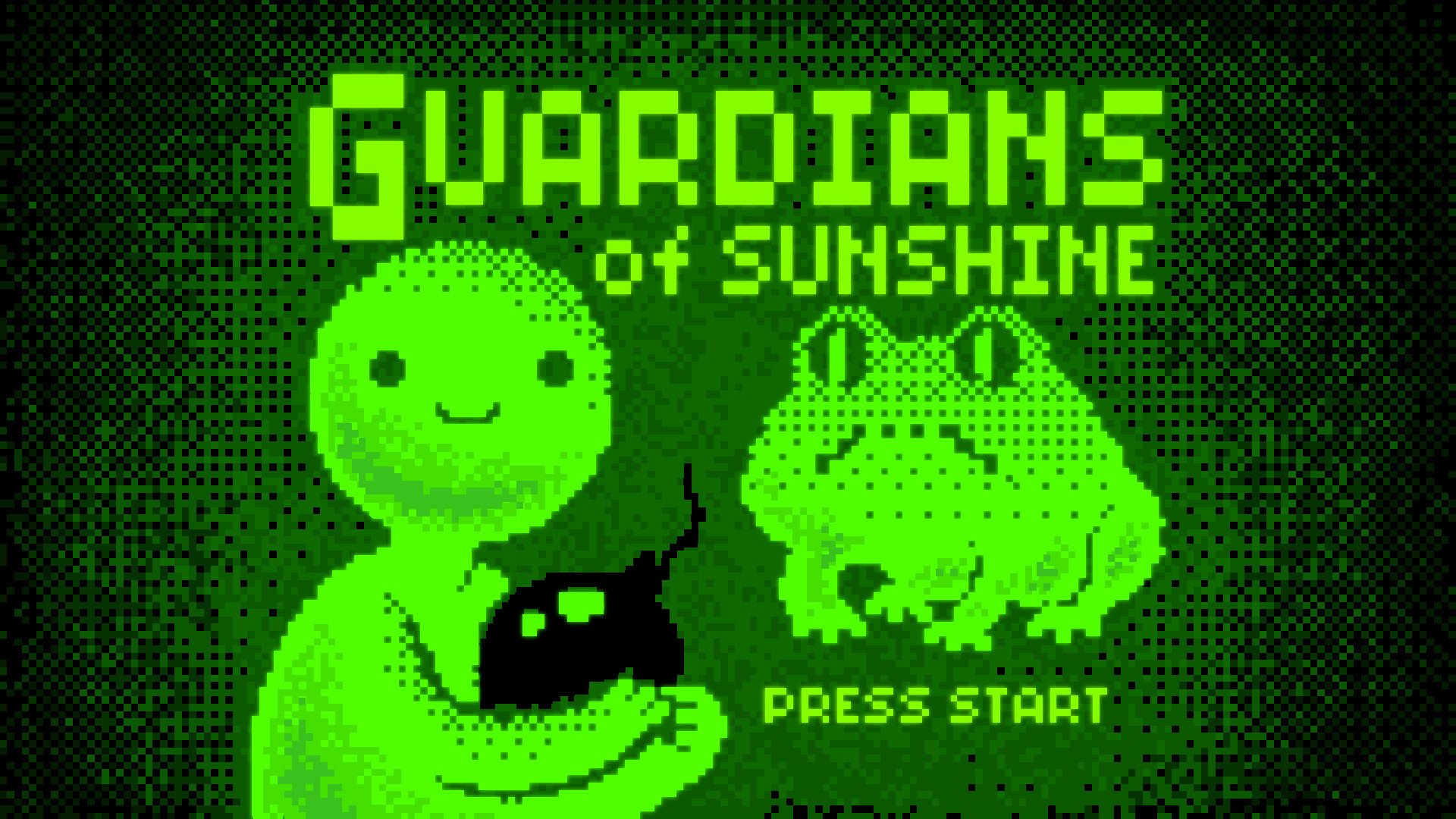 HD PC desktop wallpaper featuring pixel art style characters from Adventure Time in a retro game screen titled Guardians of Sunshine.