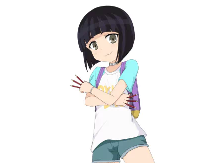 HD PC desktop wallpaper featuring Otome Saotome from the anime Shimoneta, depicted with short black hair and a casual outfit, standing with arms crossed.