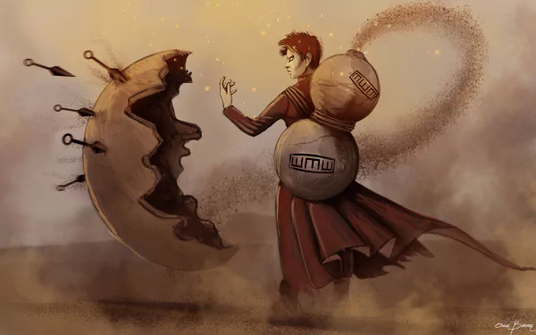 HD anime desktop wallpaper featuring Kazekage from Naruto, with dynamic dust and sand effects highlighting his power and presence.