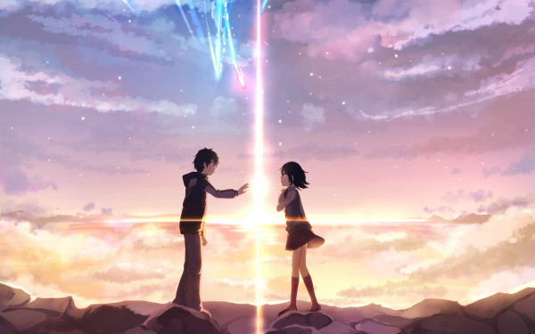 Anime Your Name. Mitsuha Miyamizu Taki Tachibana Kimi No Na Wa. School Uniform Comet Sky Cloud HD Wallpaper | Background Image