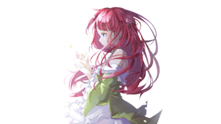 Theresia van Astrea from Re:Zero - Starting Life in Another World, depicted in an HD anime wallpaper, features her with flowing pink hair and a gentle expression, holding a glowing object.