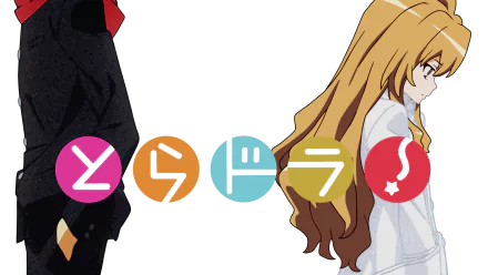 HD anime desktop wallpaper featuring Ryuuji Takasu and Taiga Aisaka from Toradora! with vibrant colors and dynamic composition.