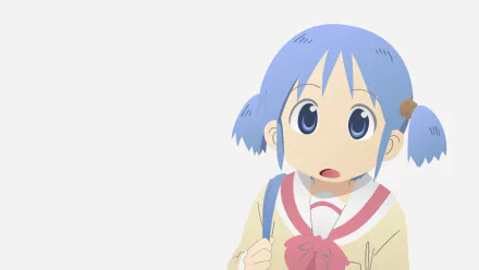 4K Ultra HD anime wallpaper featuring Mio Naganohara from Nichijō with a surprised expression and light blue hair in pigtails against a plain background.