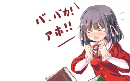 Anime-style HD desktop wallpaper featuring a character from The World God Only Knows with a frustrated expression and Japanese text in red.