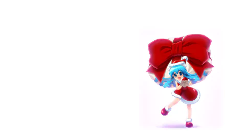 Ika Musume (Squid Girl) anime HD PC desktop wallpaper — blue-haired girl in red dress with oversized red bow on white background, playful pose at right.