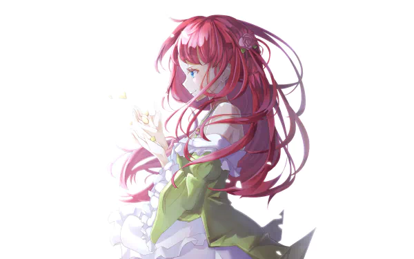 Theresia van Astrea from Re:Zero - Starting Life in Another World, depicted in an HD anime wallpaper, features her with flowing pink hair and a gentle expression, holding a glowing object.