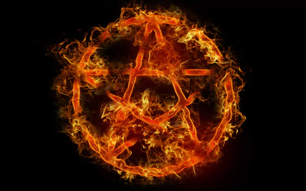 A striking HD wallpaper featuring a fiery pentagram on a dark background, evoking themes of the occult and mystery with its vibrant flames.