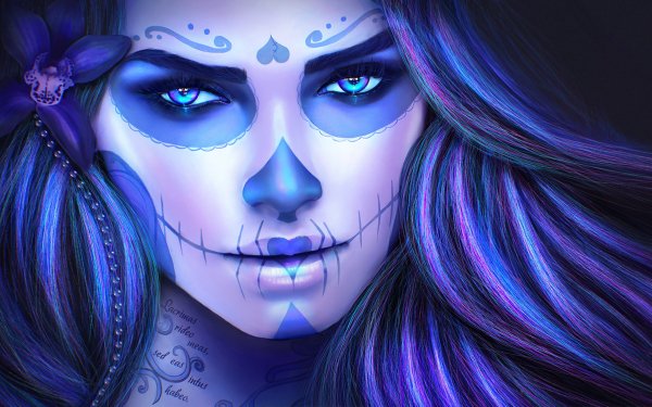 Artistic Sugar Skull Tattoo Day of the Dead Purple HD Wallpaper | Background Image