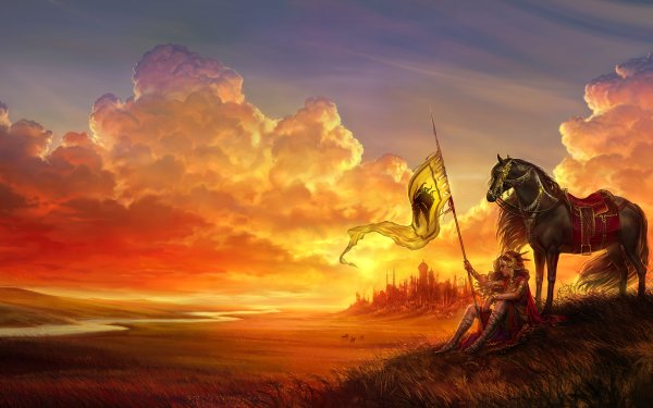 Fantasy Women Warrior Warrior Horse Landscape HD Wallpaper | Background Image