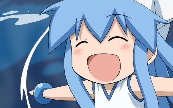 HD anime desktop wallpaper featuring Ika Musume, the cheerful Squid Girl character, with her signature blue hair and squid tentacle-like features.