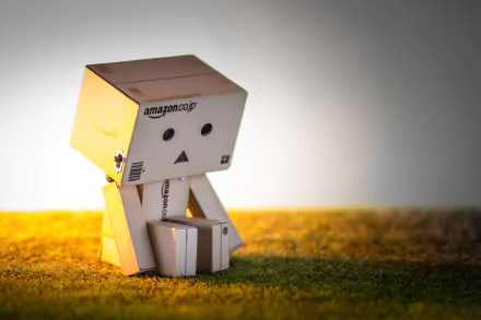 A sad Danbo figure sits quietly on a grassy surface, illuminated by a warm light, creating a poignant atmosphere in this HD desktop wallpaper.