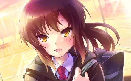 HD wallpaper featuring Nanami Aoyama from the anime Sakurasou no Pet na Kanojo, depicting her with a warm smile and a school uniform against a vibrant background.