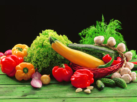 zucchini still life lettuce cucumber garlic pepper vegetable food HD Desktop Wallpaper | Background Image