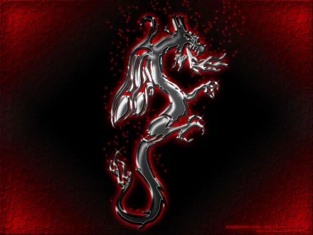 A high-definition desktop wallpaper featuring a sleek, metallic dragon with red accents on a dark and fiery background, evoking a sense of fantasy and mysticism.