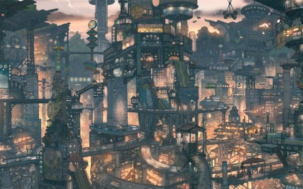 Anime City Asian Night Futuristic HD Wallpaper | Background Image