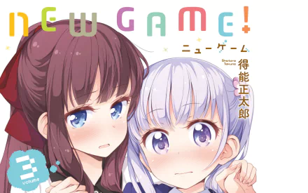 HD wallpaper featuring Hifumi Takimoto and Aoba Suzukaze from the anime New Game! showcasing their playful expressions and vibrant colors.
