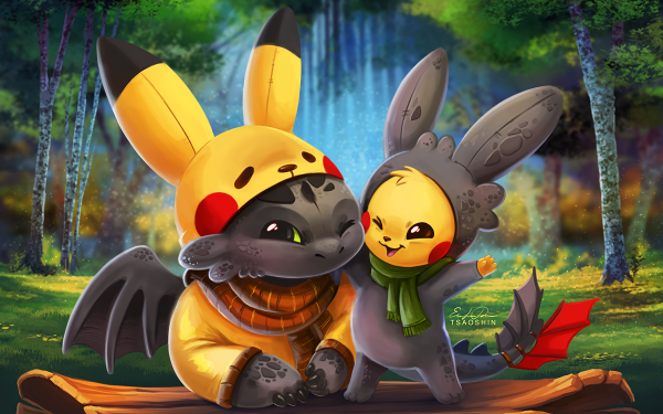 Movie Crossover Pikachu Toothless Pokémon How to Train Your Dragon Cute HD Wallpaper | Background Image