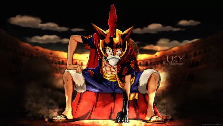 An HD desktop wallpaper featuring Monkey D. Luffy from the anime One Piece, showcasing his iconic pose in a dramatic setting with vibrant colors.