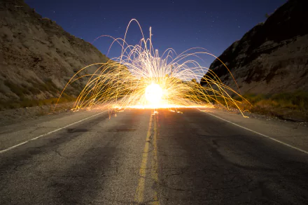 night road photography fireworks HD Desktop Wallpaper | Background Image
