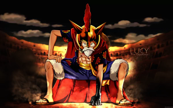 An HD desktop wallpaper featuring Monkey D. Luffy from the anime One Piece, showcasing his iconic pose in a dramatic setting with vibrant colors.
