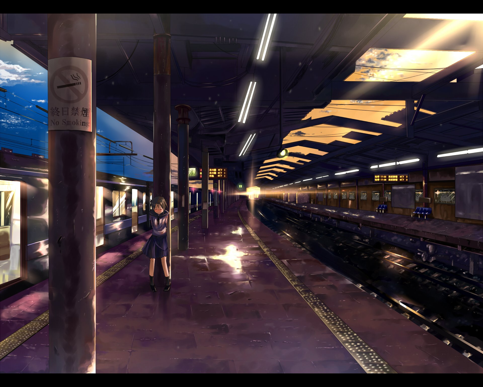 Mobile wallpaper Anime Train Station Original 1316719 download the  picture for free