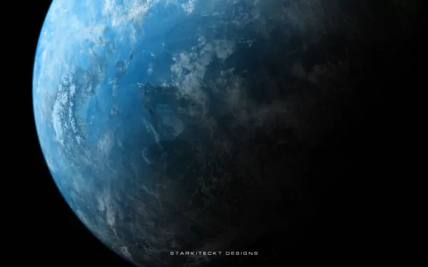 A stunning sci-fi depiction of a blue planet, showcasing intricate cloud formations against a dark backdrop. This 4K Ultra HD image serves as an eye-catching desktop wallpaper.