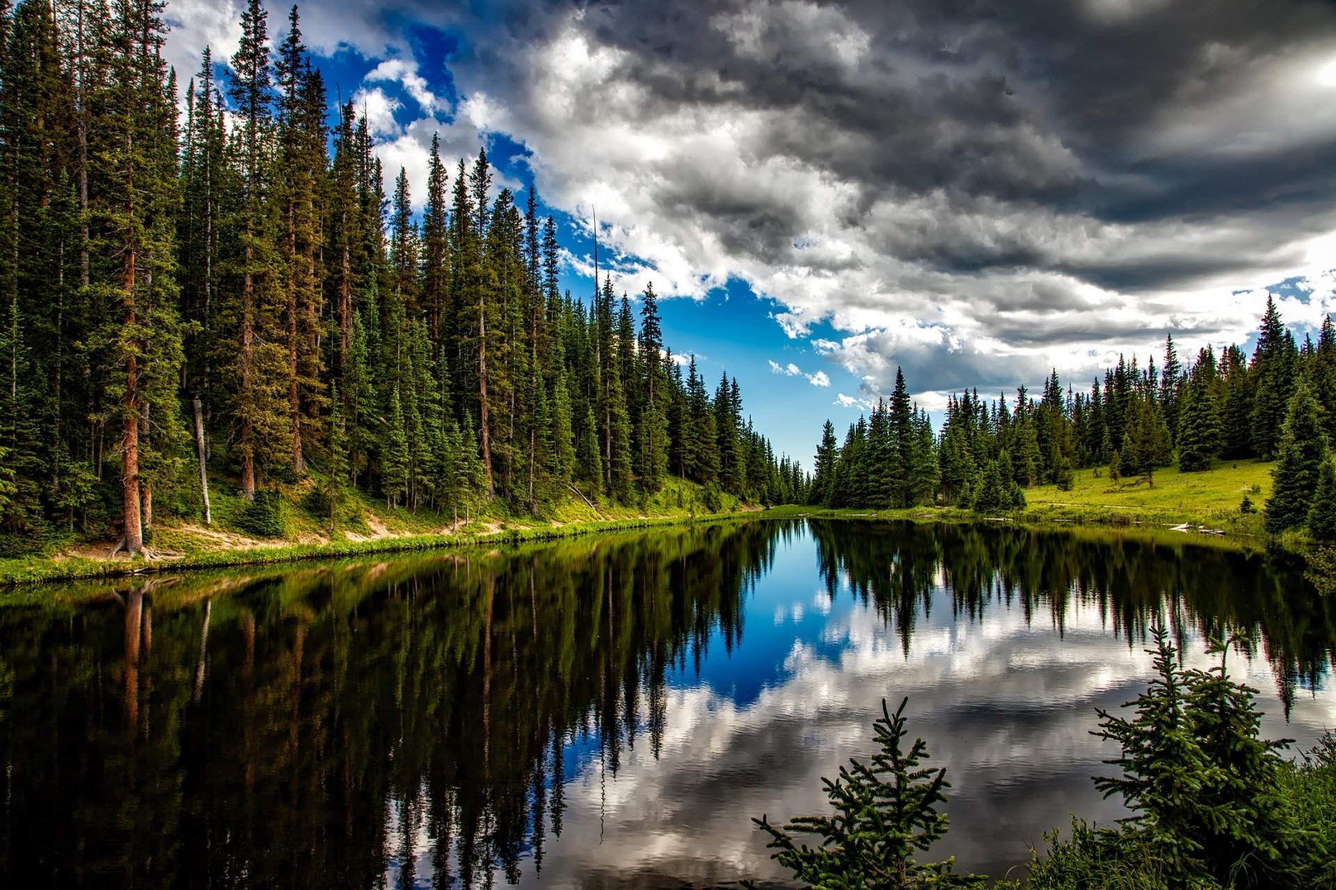 Download Colorado Cloud Nature Tree Forest Reflection National Park Lake HD Wallpaper by 12019