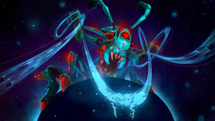 HD desktop wallpaper featuring Weaver, the insectoid creature from the video game DotA 2, set against a cosmic space background.